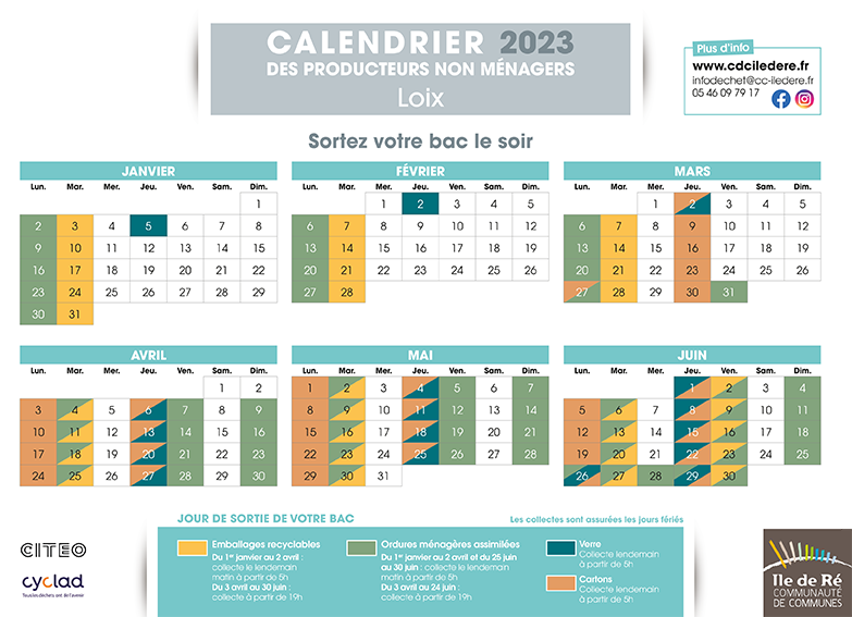 CALENDRIER 2023 DES PRODUCTEURS NON MÉNAGERS – LOIX – CdC Île de Ré